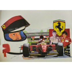 Lithographie FERRARI- Alain Prost / Jean Alesi  par Pierre Chanson